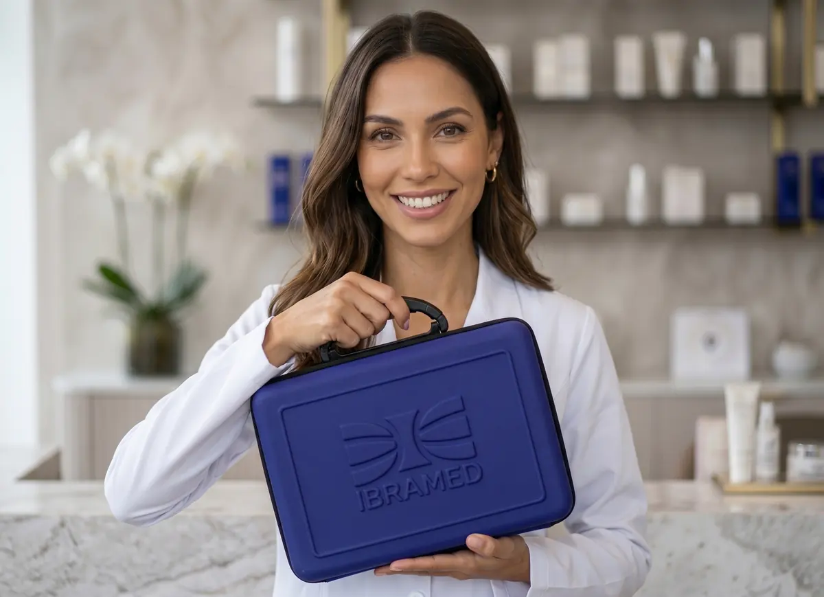 Profissional segurando maleta da Ibramed